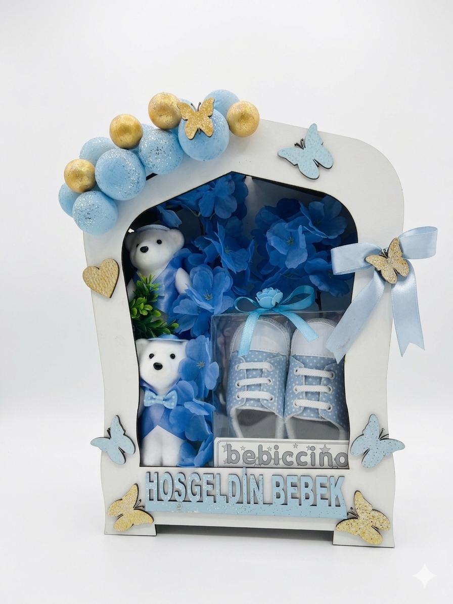 Mavi Bulutlar Bebek Aranjmanı ve Ayakkabı Seti - uşak milano çiçek