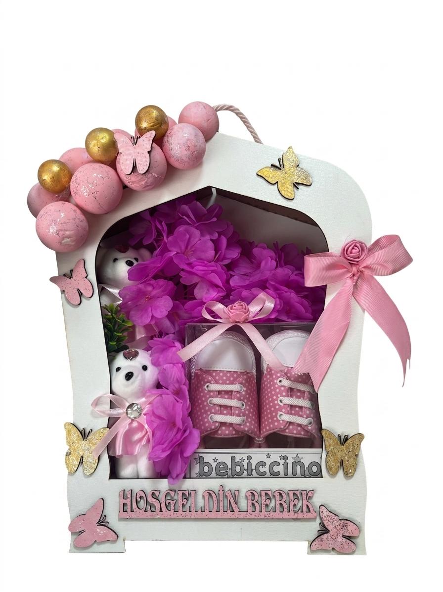 Kelebek Bahçesi Bebek Aranjmanı ve Ayakkabı Seti - uşak milano çiçek