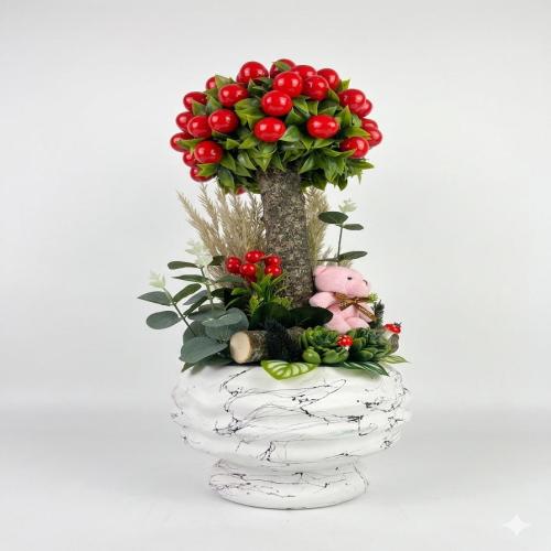 Kırmızı Rüyalar: Ayıcıklı Dekoratif Masa Çiçeği